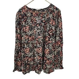Women's Fatface Floral Long Sleeve Top Size 10 Black Pink Red